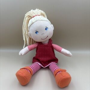 HABA Annelie 12" Soft Doll Plush Blonde Hair and Blue Eyes Reversible Dress